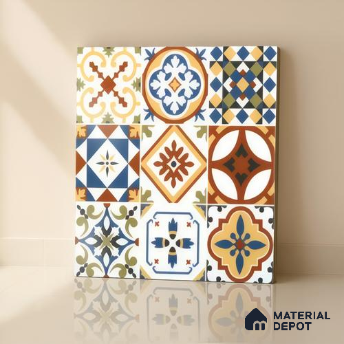 Moroccan Floor & Wall Tile TL 05424 Morissa Amber Azul 1 ft x 1 ft Ceramic Matte Finish - 7.5 mm | Suitable for Suitable for Bathroom, Kitchen, Balcony | Please Expect a Slight Variation of Pattern