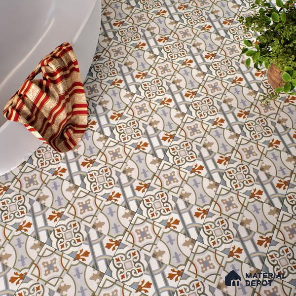 Moroccan Floor & Wall Tile TL 05442 B Morissa Casablanca 1 ft x 1 ft Ceramic Matte Finish - 7.5 mm | Random Design | Suitable for Bathroom, Kitchen, Balcony | Please Expect a Slight Variation of Pattern
