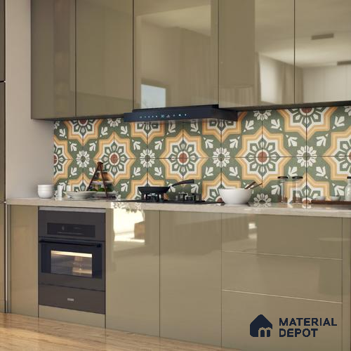 Moroccan Floor & Wall Athangudi Tile TL 05441 Morissa Green Rangoli 1 ft x 1 ft Ceramic Matte Finish - 7.5 mm | Suitable for Bathroom, Kitchen, Balcony | Please Expect a Slight Variation of Pattern