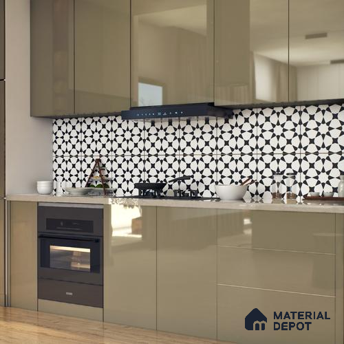 Moroccan Floor & Wall Tile TL 05433 Morissa Monochrome Stargaze 1 ft x 1 ft Ceramic Matte Finish - 7.5 mm | Suitable for Bathroom, Kitchen, Balcony | Please Expect a Slight Variation of Pattern