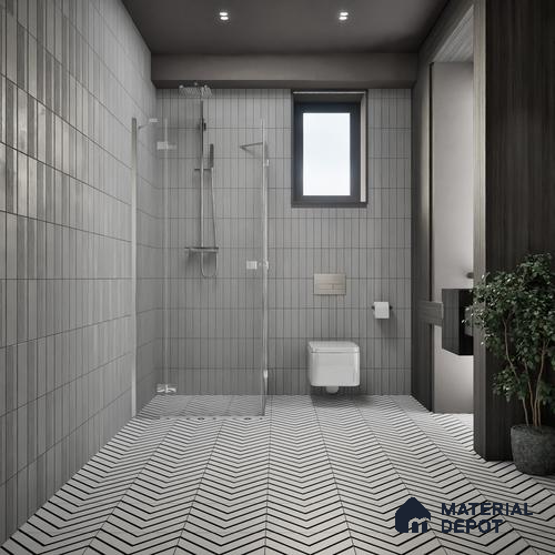 Moroccan Floor & Wall Tile TL 05434 Morissa Monochrome Vline 1 ft x 1 ft Ceramic Matte Finish - 7.5 mm | Suitable for Bathroom, Kitchen, Balcony | Please Expect a Slight Variation of Pattern