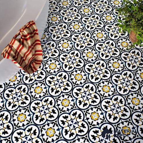 Moroccan Floor & Wall Tile TL 05430 B Morissa Blue Fleur 1 ft x 1 ft Ceramic Matte Finish - 7.5 mm | Suitable for Bathroom, Kitchen, Balcony | Please Expect a Slight Variation of Pattern