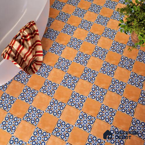 Moroccan Floor & Wall Tile TL 05444 Morissa Terracotta Azure 1 ft x 1 ft Ceramic Matte Finish - 7.5 mm | Random Design | Suitable for Bathroom, Kitchen, Balcony | Please Expect a Slight Variation of Pattern