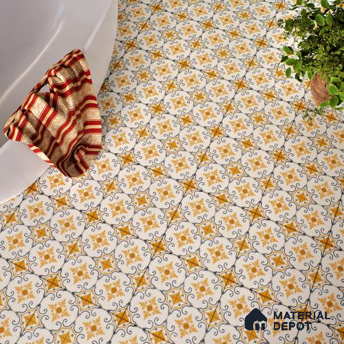 Moroccan Floor & Wall Tile TL 05445 Morissa Terracotta Floral 1 ft x 1 ft Ceramic Matte Finish - 7.5 mm | Suitable for Bathroom, Kitchen, Balcony | Please Expect a Slight Variation of Pattern