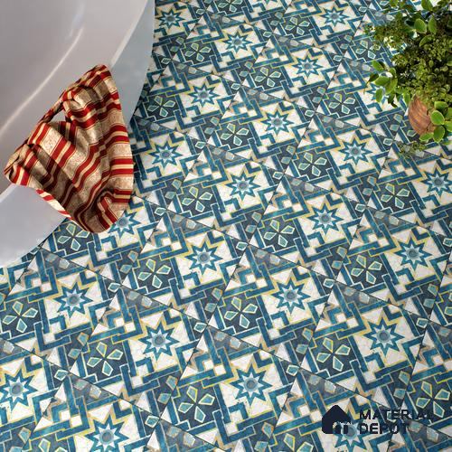 Multifired Moroccan Floor & Wall Tile TL 05660 Zellige Teal Blossom 1 ft x 1 ft Vitrified Matte Finish - 9 mm | Suitable for Bathroom, Kitchen & Backsplash