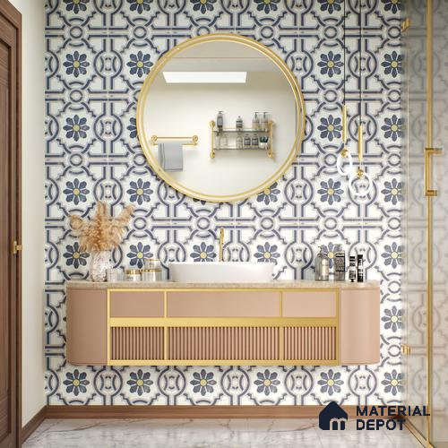 Multifired Moroccan Floor & Wall Tile TL 05719 Zellige Wave Blossom 1 ft x 1 ft Vitrified Matte Finish - 9 mm | Suitable for Bathroom, Kitchen & Backsplash
