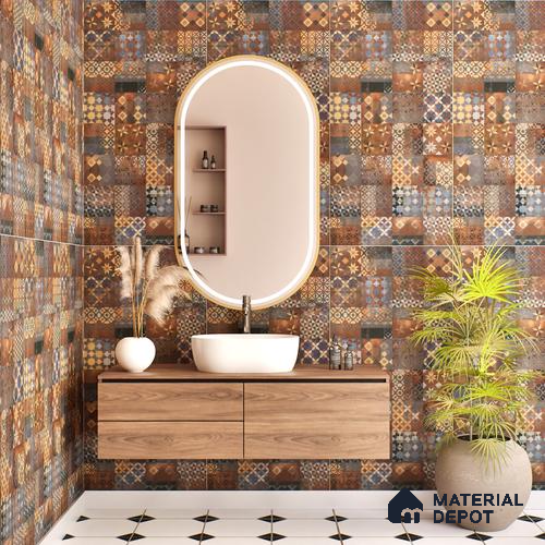 Brown Moroccan Wall Tile TL 06706 Gravier Burnished Leaf 2 ft x 4 ft Vitrified Carving Matte Finish - 9 mm | Suitable for Living Room, Bedroom, Bathroom