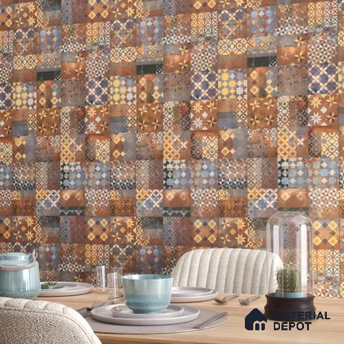 Brown Moroccan Wall Tile TL 06706 Gravier Burnished Leaf 2 ft x 4 ft Vitrified Carving Matte Finish - 9 mm | Suitable for Living Room, Bedroom, Bathroom