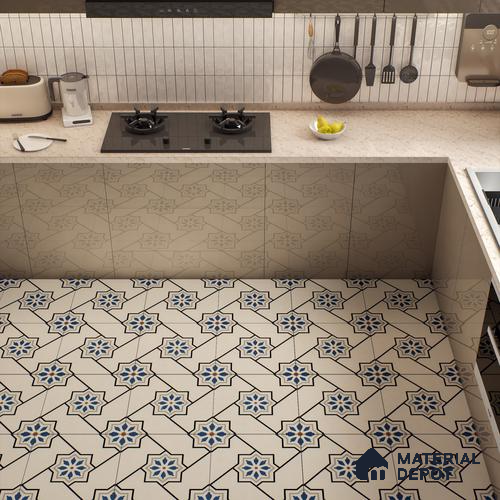 Moroccan Floor & Wall Athangudi Tile TL 04791 Zellige Beige Star Multi Colour 1 ft x 1 ft Vitrified Matte Finish - 11 mm | Suitable for Kitchen, Bathroom, Balcony | Please Expect a Slight Variation of Pattern