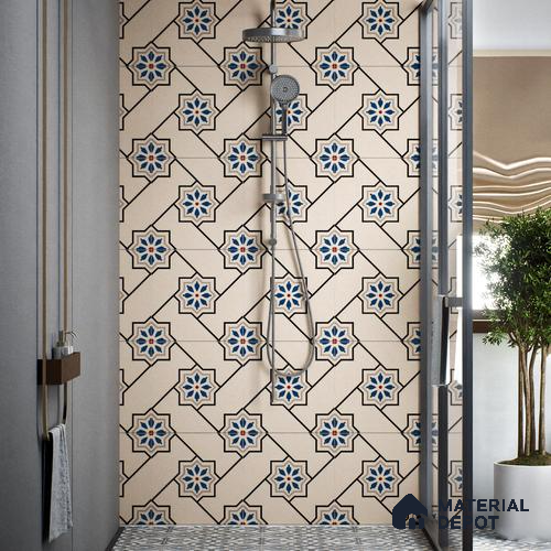 Moroccan Floor & Wall Athangudi Tile TL 04791 Zellige Beige Star Multi Colour 1 ft x 1 ft Vitrified Matte Finish - 11 mm | Suitable for Kitchen, Bathroom, Balcony | Please Expect a Slight Variation of Pattern