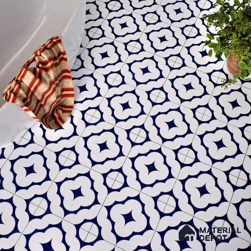 Moroccan Floor & Wall Tile TL 05055 Morissa Azure Cloud Star 1 ft x 1 ft Ceramic Matte Finish - 8 mm | Suitable for Bathroom, Kitchen, Balcony | Please Expect a Slight Variation of Pattern