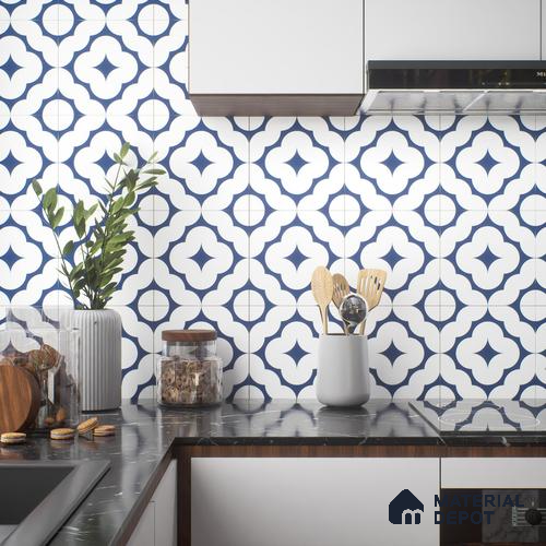 Moroccan Floor & Wall Tile TL 05055 Morissa Azure Cloud Star 1 ft x 1 ft Ceramic Matte Finish - 8 mm | Suitable for Bathroom, Kitchen,  Balcony | Please Expect a Slight Variation of Pattern