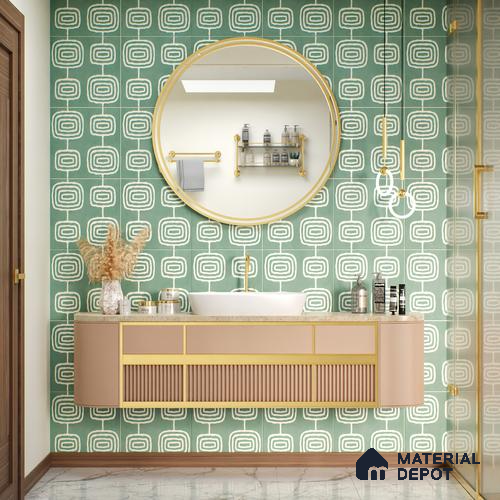 Moroccan Wall & Floor Tile TL 05082 B Bauhaus Emerald Green Box 1 ft x 1 ft Ceramic Matte Finish - 9 mm | Suitable for Bathroom, Kitchen & Balcony | Please Expect a Slight Variation of Pattern