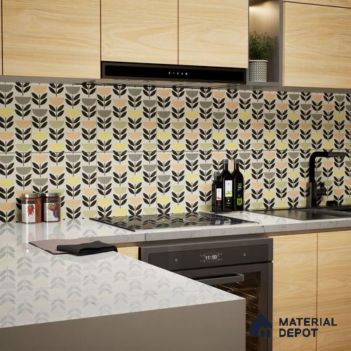 Moroccan Wall Tile Tile TL 05075 Morissa Black Plant Pot 1 ft x 1 ft Ceramic Matte Finish - 8 mm | Suitable for Bathroom, Kitchen & Balcony | Please Expect a Slight Variation of Pattern