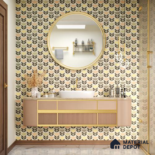 Moroccan Wall Tile Tile TL 05075 Morissa Black Plant Pot 1 ft x 1 ft Ceramic Matte Finish - 8 mm | Suitable for Bathroom, Kitchen & Balcony | Please Expect a Slight Variation of Pattern