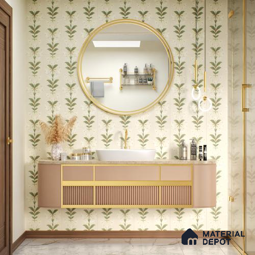 Floral Wall Tile TL 05073 Morissa Cream Tropical 1 ft x 1 ft Ceramic Matte Finish - 8 mm | Suitable for Bathroom, Kitchen & Balcony | Please Expect a Slight Variation of Pattern