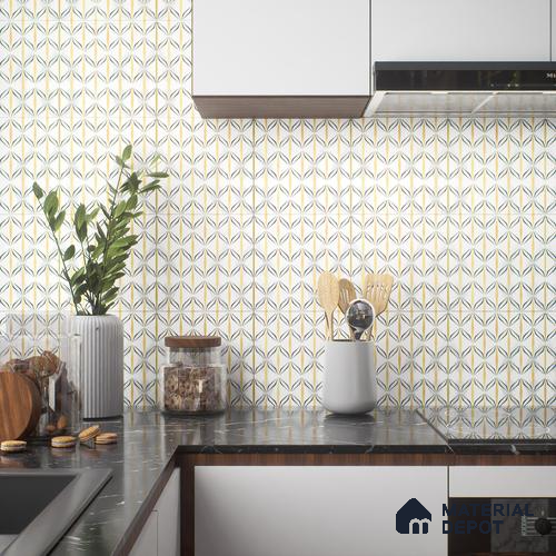 Moroccan Floor & Wall Tile TL 05057 Morissa Golden Black Fly 1 ft x 1 ft Ceramic Matte Finish - 8 mm | Suitable for Bathroom, Kitchen,  Balcony | Please Expect a Slight Variation of Pattern