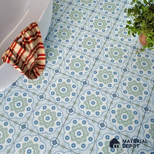 Moroccan Floor & Wall Tile TL 05062 B Morissa Ink Blue Floral 1 ft x 1 ft Ceramic Matte Finish - 8 mm | Suitable for Bathroom, Kitchen,  Balcony | Please Expect a Slight Variation of Pattern