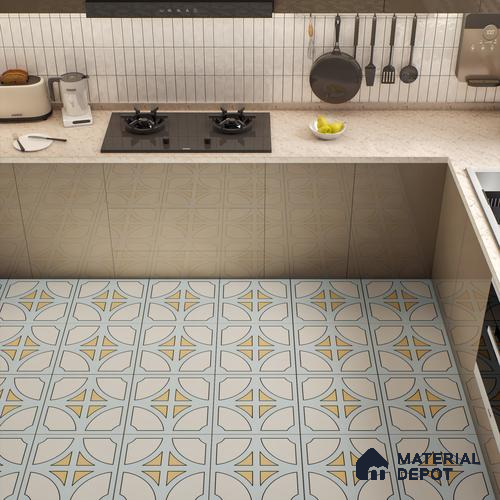 Moroccan Floor & Wall Tile TL 05084 Morissa Light Blue Cross 1 ft x 1 ft Ceramic Matte Finish - 9 mm | Suitable for Bathroom, Kitchen, Balcony | Please Expect a Slight Variation of Pattern