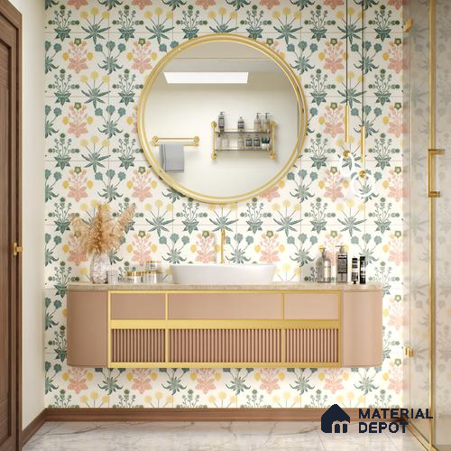 Floral Wall Tile TL 05088 Morissa Mint Frost 1 ft x 1 ft Ceramic Matte Finish - 9 mm | Suitable for Bathroom, Kitchen & Balcony | Please Expect a Slight Variation of Pattern