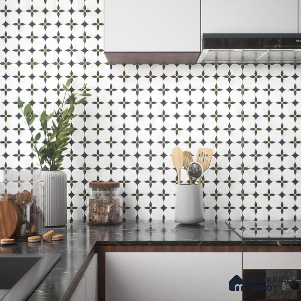 Moroccan Floor & Wall Tile TL 05058 Morissa Monochrome Floral Petal 1 ft x 1 ft Ceramic Matte Finish - 8 mm | Suitable for Bathroom, Kitchen, Balcony | Please Expect a Slight Variation of Pattern