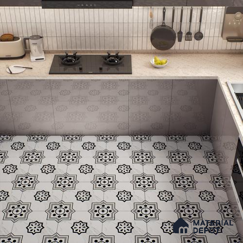 Moroccan Floor & Wall Tile TL 05076 Morissa Monochrome Marbello 1 ft x 1 ft Ceramic Matte Finish - 8 mm | Suitable for Bathroom, Kitchen, Balcony | Please Expect a Slight Variation of Pattern