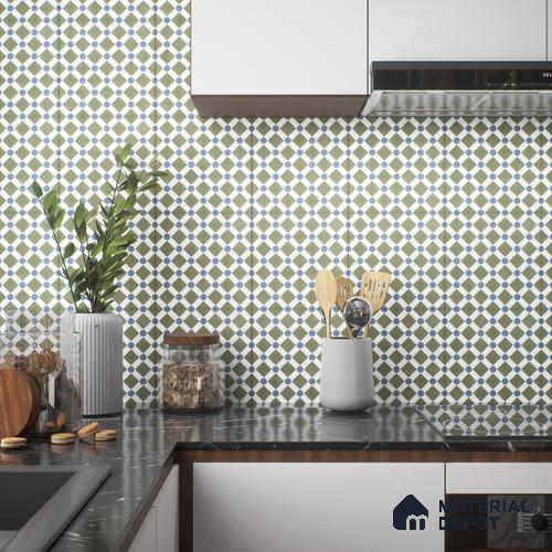 Moroccan Floor & Wall Tile TL 05047 Morissa Olive Star Mosaic 1 ft x 1 ft Ceramic Matte Finish - 7.5 mm | Suitable for Bathroom, Kitchen,  Balcony | Please Expect a Slight Variation of Pattern