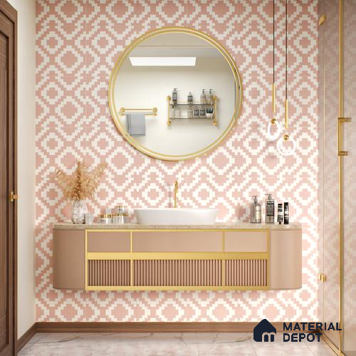 Moroccan Floor & Wall Tile TL 05078 Morissa Pink Stair 1 ft x 1 ft Ceramic Matte Finish - 8 mm | Suitable for Bathroom, Kitchen,  Balcony | Please Expect a Slight Variation of Pattern