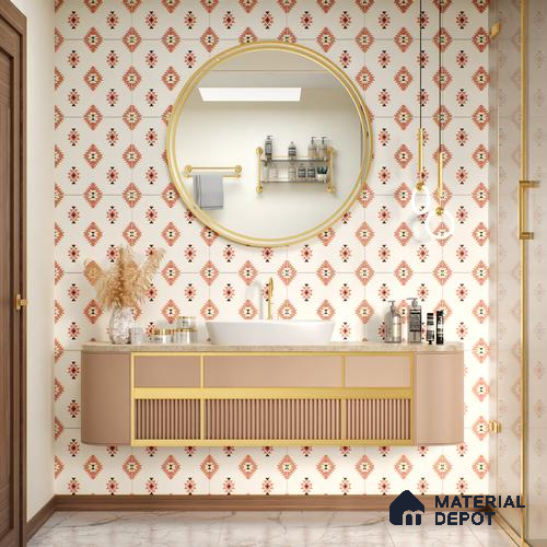 Moroccan Wall & Floor Tile TL 05083 Morissa Red Microbe 1 ft x 1 ft Ceramic Matte Finish - 9 mm | Suitable for Bathroom, Kitchen & Balcony | Please Expect a Slight Variation of Pattern