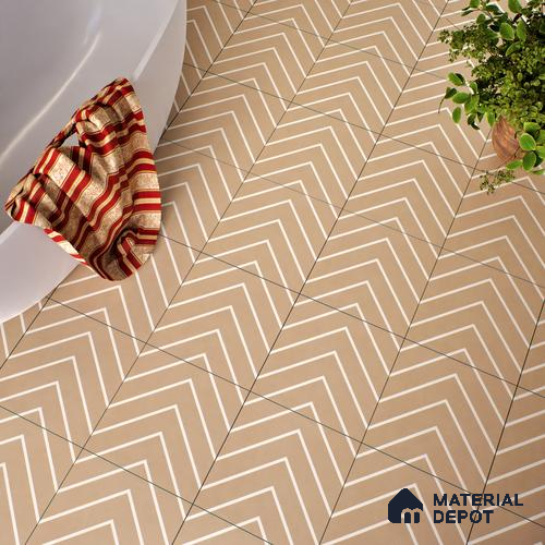 Moroccan Floor & Wall Tile TL 05049 Morissa Sahara Chevron 1 ft x 1 ft Ceramic Matte Finish - 7.5 mm | Suitable for Bathroom, Kitchen, Balcony | Please Expect a Slight Variation of Pattern