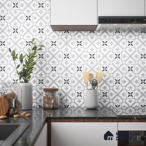 Moroccan Floor & Wall Tile TL 05045 Morissa Sahara Slate 1 ft x 1 ft Ceramic Matte Finish - 7.5 mm | Suitable for Bathroom, Kitchen,  Balcony | Please Expect a Slight Variation of Pattern