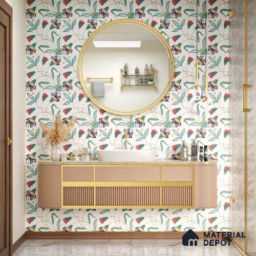 Floral Wall Tile TL 05071 Morissa Vivid Blue 1 ft x 1 ft Ceramic Matte Finish - 8 mm | Suitable for Bathroom, Kitchen & Balcony | Please Expect a Slight Variation of Pattern