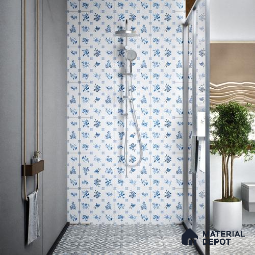 Moroccan Wall Tile TL 05067 Morissa Whitish Blue Tropical 1 ft x 1 ft Ceramic Matte Finish - 8 mm | Suitable for Bathroom, Kitchen & Balcony | Please Expect a Slight Variation of Pattern
