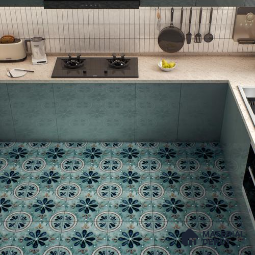 Moroccan Tile TL 04793 Zellige Blue Floral Multi Colour 1 ft x 1 ft Vitrified Matte Finish - 11 mm | Suitable for Kitchen, Bathroom, Balcony Floor & Wall | Please Expect a Slight Variation of Pattern
