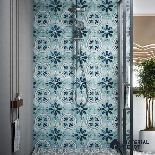 Moroccan Tile TL 04793 Zellige Blue Floral Multi Colour 1 ft x 1 ft Vitrified Matte Finish - 11 mm | Suitable for Kitchen, Bathroom, Balcony Floor & Wall | Please Expect a Slight Variation of Pattern