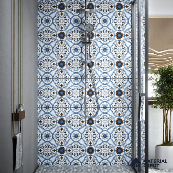 Moroccan Tile TL 04795 Zellige Ohlo Blue Multi Colour 1 ft x 1 ft Vitrified Matte Finish - 11 mm | Suitable for Kitchen, Bathroom, Balcony Floor & Wall | Please Expect a Slight Variation of Pattern