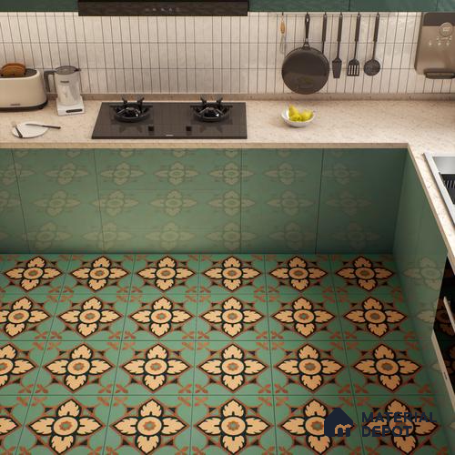 Moroccan Tile TL 04798 Zellige Deep Emerald Green Multi Colour 1 ft x 1 ft Vitrified Matte Finish - 11 mm | Suitable for Kitchen, Bathroom, Balcony Floor & Wall | Please Expect a Slight Variation of Pattern