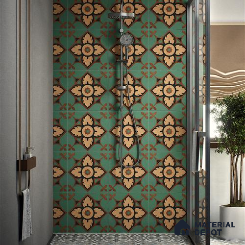 Moroccan Tile TL 04798 Zellige Deep Emerald Green Multi Colour 1 ft x 1 ft Vitrified Matte Finish - 11 mm | Suitable for Kitchen, Bathroom, Balcony Floor & Wall | Please Expect a Slight Variation of Pattern