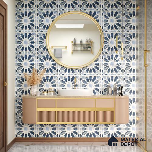 Moroccan Tile TL 04799 Zellige Blue Crystal Salta Multi Colour 1 ft x 1 ft Vitrified Matte Finish - 11 mm | Suitable for Kitchen, Bathroom, Balcony Floor & Wall | Please Expect a Slight Variation of Pattern