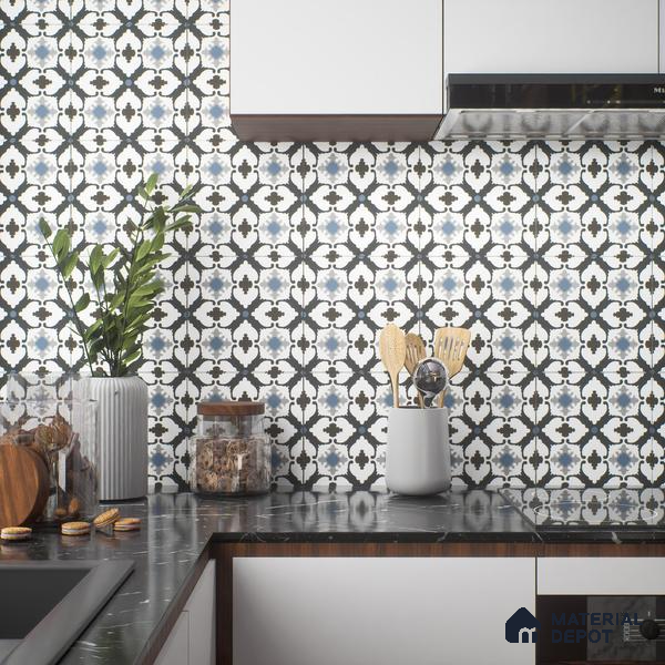 Moroccan Tile TL 05179 Zellige Blue Mirage Multi Colour 1 ft x 1 ft Vitrified Matte Finish - 9 mm | Suitable for Kitchen, Bathroom, Balcony Floor & Wall | Please Expect a Slight Variation of Pattern