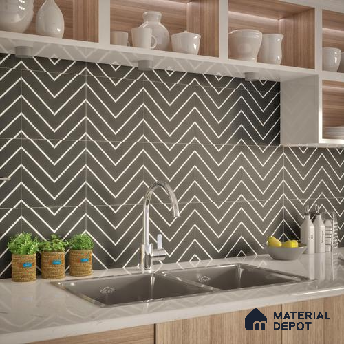 Moroccan Tile TL 05203 Zellige Noir Wave Lines Multi Colour 1 ft x 1 ft Vitrified Matte Finish - 9 mm | Suitable for Kitchen, Bathroom, Balcony Floor & Wall | Please Expect a Slight Variation of Pattern