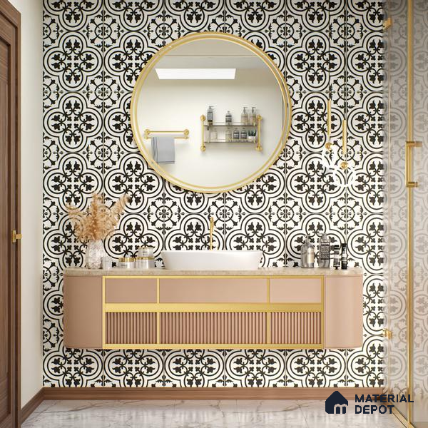 Moroccan Tile TL 05208 Zellige Floral Pendant Multi Colour 1 ft x 1 ft Vitrified Matte Finish - 9 mm | Suitable for Kitchen, Bathroom, Balcony Floor & Wall | Please Expect a Slight Variation of Pattern