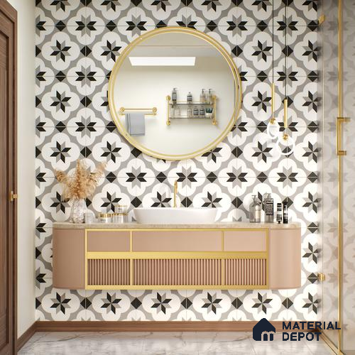 Moroccan Tile TL 05209 Zellige Grey Floral Multi Colour 1 ft x 1 ft Vitrified Matte Finish - 9 mm | Suitable for Kitchen, Bathroom, Balcony Floor & Wall | Please Expect a Slight Variation of Pattern