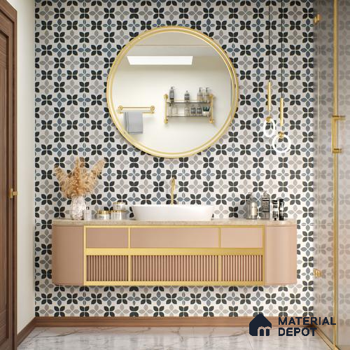 Moroccan Tile TL 05219 Zellige Midnight Blossom Multi Colour 1 ft x 1 ft Vitrified Matte Finish - 9 mm | Suitable for Kitchen, Bathroom, Balcony Floor & Wall | Please Expect a Slight Variation of Pattern