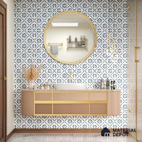 Moroccan Tile TL 05174 Zellige Azure Petal Square Multi Colour 1 ft x 1 ft Vitrified Matte Finish - 9 mm | Suitable for Kitchen, Bathroom, Balcony Floor & Wall | Please Expect a Slight Variation of Pattern