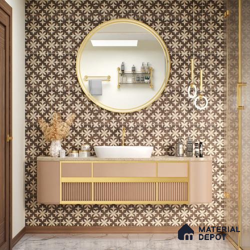 Moroccan Tile TL 05222 Zellige Choco Beige Petals Brown 1 ft x 1 ft Vitrified Matte Finish - 9 mm | Suitable for Kitchen, Bathroom, Balcony Floor & Wall | Please Expect a Slight Variation of Pattern