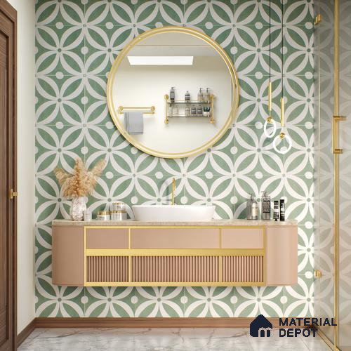 Moroccan Tile TL 05218 Zellige Deep Emerald Green Multi Colour 1 ft x 1 ft Vitrified Matte Finish - 9 mm | Suitable for Kitchen, Bathroom, Balcony Floor & Wall | Please Expect a Slight Variation of Pattern