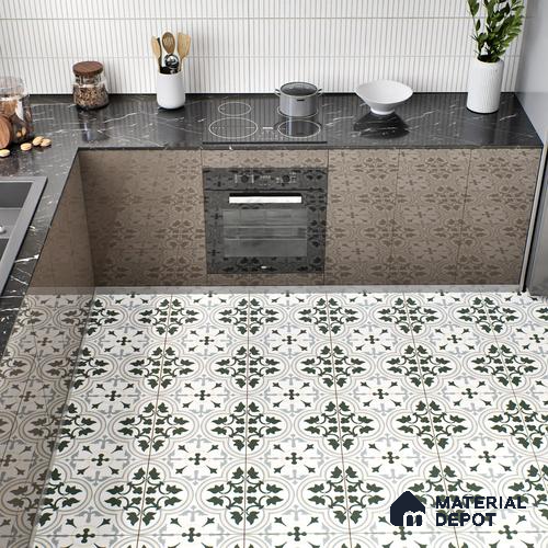 Moroccan Tile TL 05175 Zellige Green Floral Multi Colour 1 ft x 1 ft Vitrified Matte Finish - 9 mm | Suitable for Kitchen, Bathroom, Balcony Floor & Wall | Please Expect a Slight Variation of Pattern
