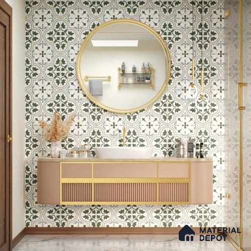 Moroccan Tile TL 05175 Zellige Green Floral Multi Colour 1 ft x 1 ft Vitrified Matte Finish - 9 mm | Suitable for Kitchen, Bathroom, Balcony Floor & Wall | Please Expect a Slight Variation of Pattern