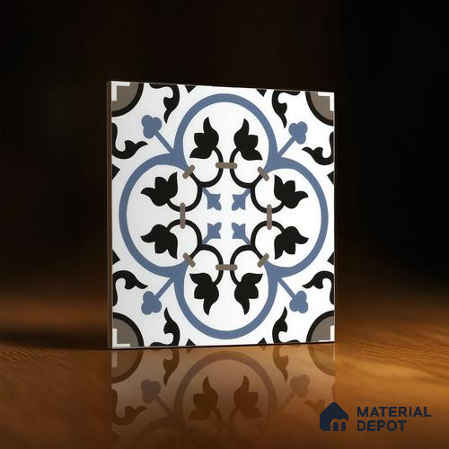 Moroccan Tile TL 05184 B Zellige Blue Liner Floral Multi Colour 1 ft x 1 ft Vitrified Matte Finish - 9 mm | Suitable for Kitchen, Bathroom, Balcony Floor & Wall | Please Expect a Slight Variation of Pattern
